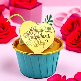 6x Valentine's Day Acrylic Cupcake Toppers Heart shaped Tags Valentines Love Valentine Toppers (STYLE 2)