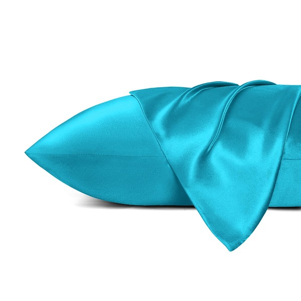 Vreysilkus Satin Pillowcase 2 Pack，Teal Standard Size Silk Pillowcase with