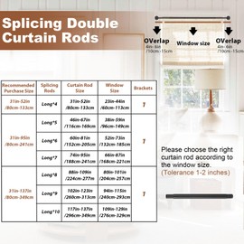 Industrial Double Curtain Rod for Windows 31 to 137 Inch, 1 Inch Heavy Duty Wrap Around Dual Curtain Rods, Adjustable Black Double Window Rods Telescoping for Windows, Living room, Sliding Glass Door