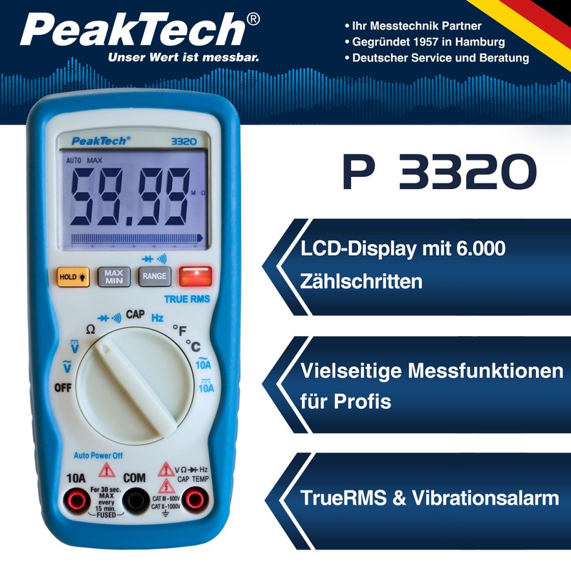 Peak Tech Digital Multimeter with vibrating alarm - 3 5/6