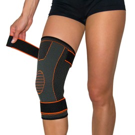 Knee Brace with 2 x Drawstrings, Black/Orange
