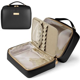 Aucuu Women's Cosmetic Bag, Large Make Up Bag, Travel Makeup Bag, Leather Portable Toiletry Bag, Cosmetic Bag with Handle and Divider, Cosmetic Bag, Waterproof Cosmetic Bag for Women and Girls, #3
