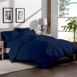 Bare Home Bedding Set 5 Piece Comforter & Sheet Set - Twin XL - Goose Down Alternative - Ultra-Soft 1800 Premium - Hypoallergenic - Breathable Bed Set (Twin XL, Dark Blue/Dark Blue)