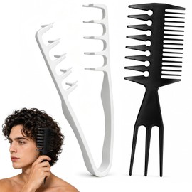 Peine Texturizador para Hombre 2 Piezas, Peine 2 en 1 y Peine Cola de Pez 3 en 1, Peine para Cabello Rizado con Dientes Anchos para Volumen y Estilo  