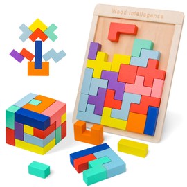 VORHOT 3D Puzzle Tetris Game Children, Wooden Puzzle with 30 Pieces Intelligence Colourful Building Blocks, Montessori Toy, Brain Toy from 3 4 5 Years, Educational Toy Gift for Boys Girls