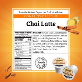 Twinings Chai Latte Black Tea 72 K-Cup Pods for Keurig, 12 Count (Pack of 6), Creamy, Slightly Sweet, Less Sugar, Caffeinated, Enjoy Hot or Iced