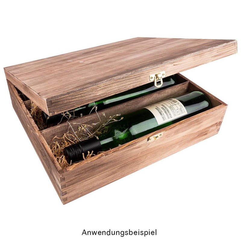 Wooden Wine Box with Lid 3 Inner Compartments 35cm x