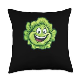 Iceberg Lettuce Smiling Comic Style Throw Pillow