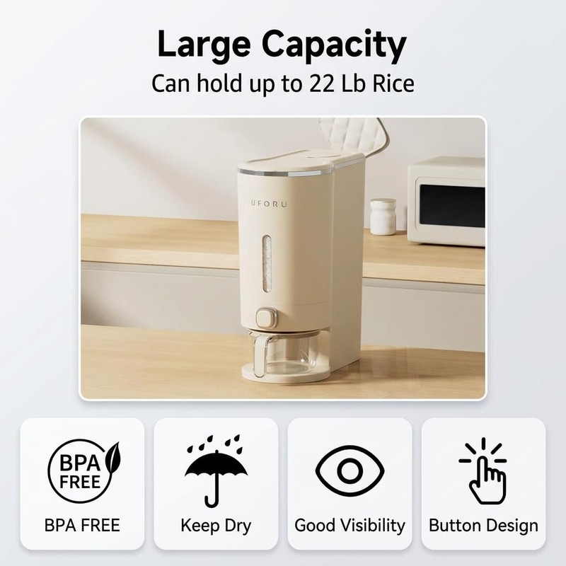 Reflygen Rice Dispenser With Measuring Cup,Kitchen Grain Storage Container,Pantry&Home Dry