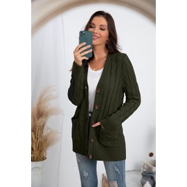 GRECERELLE Womens Long Cardigans Jumpers Cardigan with Pockets Buttons Ladies Loose Knit Long Sleeve Knitwear Oversized Sweater Cardigan for Autumn Winter Spring (Army Green, XL)