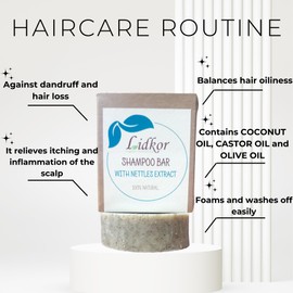 LIDKOR Organic Hair Soap with Nettle & Mint - Anti Dandruff & Hair Loss - Solid Shampoo - Vegan Hair Shampoo - Handmade Volume Shampoo Like Soap Without Palm Oil 80 g