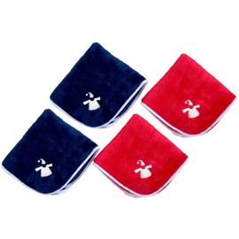 Mini Handkerchief, Net, 5.9 x 5.9 inches (15 x 15 cm), Set of 4, 100% Cotton, Made in Japan, Small, Compact, Cotton, Absorbent, Hand Towel, Women, Men, Kids (Navy & Red)