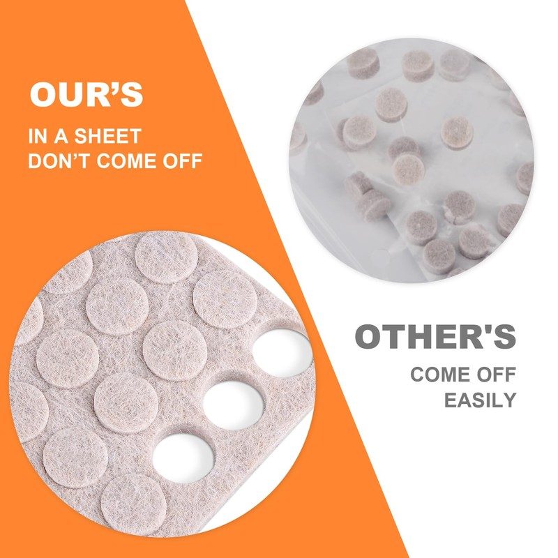 Felt Cabinet Door Bumpers-Small Felt Pads for Cabinet Doors, 3/8"