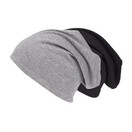 Jersey Beanie Spring Hat Long Beanies Slouches Summer Beanie men women children unisex thin summer hat Colors Slouch large Heads - Twin pack Black and Grey