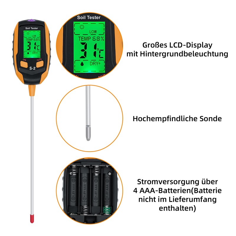 5 in 1 Soil Meter, Digital Soil Moisture Meter with