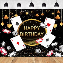 10×8ft Casino Birthday Backdrop Las Vegas Theme Birthday Party Decoration Poker Dice Chips Casino Night Photography Background Banner Photo Booth Props Vinyl