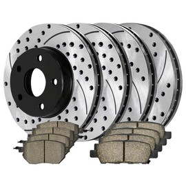 AutoShack Front and Rear Drilled and Slotted Brake Kit Rotors Black and Ceramic Pads Set of 4 Replacement for 2009-2011 Nissan Murano 3.5L V6 AWD FWD SCD905PR41350