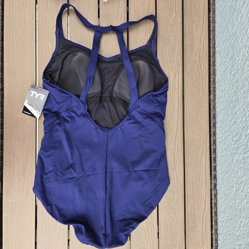TYR Solid Navy Halter Control Fit One Piece Swimsuit SIZE