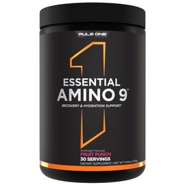 Rule 1 Essential Amino 9 – Recovery & Hydration Support with 7.5g of Essential Amino Acids + Electrolytes (30 Servings, Fruit Punch)