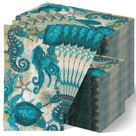Sinmoe 200 Pcs Disposable Guest Napkins Summer Beach Hand Towels for Bathroom 2 Ply Disposable Paper Napkin for Beach Party Beach Paper Guest Towels Decorative Paper Napkin for Holiday (Marine)