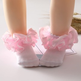 Hopply 3D Three-dimensional Ruffled Lace Cotton Socks,Cute Double Big Lace Dress Princess Socks for Girls