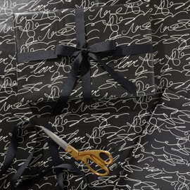 The Gift Wrap Company 58-189206 Flat Gift Wrapping Paper Sheet Set, 30" x 23", Black and Crème Script, 3 Pieces