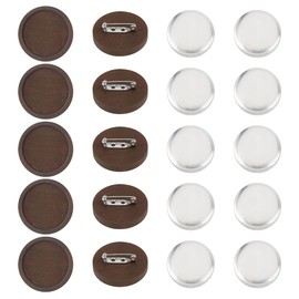 SUPERFINDINGS 10Pcs Flat Round Brooch Pin Wood Brooch Bezel Trays with 24.5mm Aluminum Cabochons Embroidery Brooches DIY Blank Lapel Pin Making Kit for DIY Brooches Making,25mm Tray