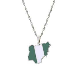LUTAKU Nigeria Map and Flag Necklace for Women Men, Nigeria Necklace Pendant Charm, Stainless Steel Map Jewelry Accessories (silver)
