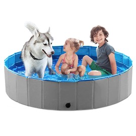 Jasonwell Foldable Dog Pet Bath Pool Collapsible Dog Pet Pool Bathing Tub Kiddie Pool Doggie Wading Pool for Puppy Small Medium Large Dogs Cats and Kids 55.1" Grey