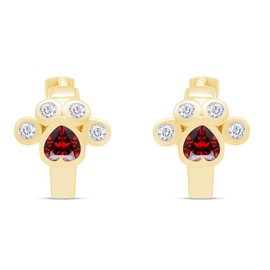 14k Yellow Gold Over Sterling Silver Jewelry Heart And Round Cut Simulated Garnet Cat Dog Paw Print Cute Cartilage Huggie Small Hoop Earrings Birthday Gift For Women