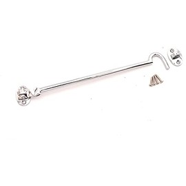 10" (250mm) Chrome Heavy Duty Brass Cabin Hook & Eye Silent Catch/Latch/Holder/Back Gate/Shed/Patio Door