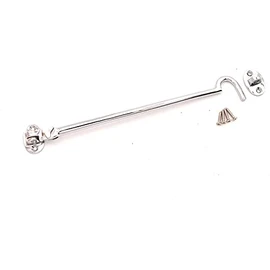 10" (250mm) Chrome Heavy Duty Brass Cabin Hook & Eye Silent Catch/Latch/Holder/Back Gate/Shed/Patio Door