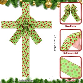 Daifunli 14 x 6.6 ft Christmas Cabinet Door Ribbon Bow Large Red Green Dots Front Door Wreath Bow Christmas Tree Bow for Xmas Fireplace Home Kitchen Holiday Decorations