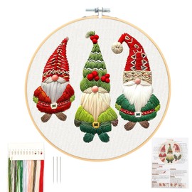 QEEYON Christmas Embroidery Kit, Christmas Cross Stitch Kits for Adults Beginners, DIY Hand Embroidered Cross Stitch with Embroidery Hoop, DIY Needlepoint Kit Includes Hoop Cloth Needles Threads
