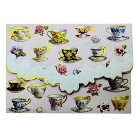 Set of 3 - Teacups Portfolio Boxed Note Cards by Carol Wilson. 10 embossed 4x5 Die-Cut Notecards and Matching Envelopes in Decorative Gift Box with Magnetic Flap. NCP2049