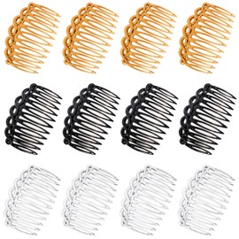 12 Pcs French Hair Side Combs for Women, Hair Combs for Women Accessories Hair Comb Accessories Set Plastic Twist Decorative Comb Hair Clips Bridal Wedding Veil Teeth Hair Combs for Multiple Hairstyle