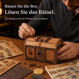 WOODEN.CITY Treasure Chest Сlue Box Wooden Puzzle Box - 3D Puzzle Wooden Puzzle Box with Secret Mechanism 165-Piece Escape Box, Difficulty Level 3/5 Puzzle and Puzzle Box for Adults Escape Room Game
