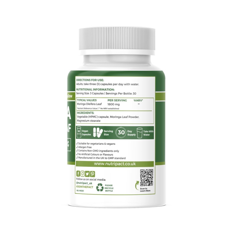 Nutripact Moringa Oleifera Capsules - 1800mg per Serving - Pure
