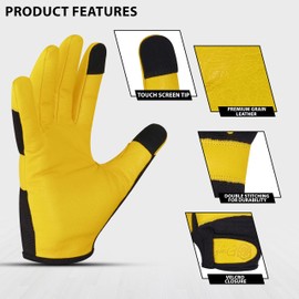 Escort Tools® Heavy Duty Leather Gardening Work Gloves, Thorn Proof, Touch Screen, Utility Safety Working Gloves Breathable, Tear Resistant, High Dexterity Mechanic Gloves Unisex (Yellow, M)