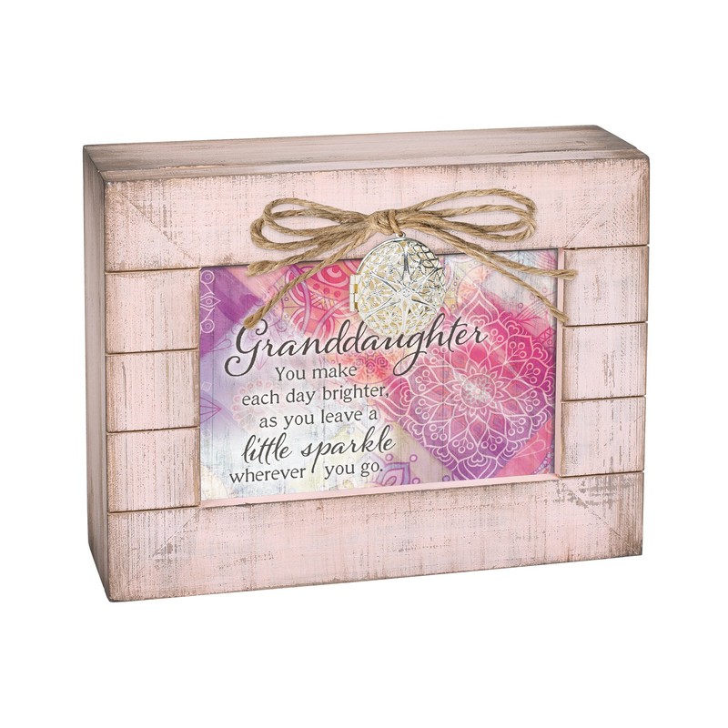 Cottage Garden Granddaughter Sparkle Blush Pink Distressed Locket Music Box