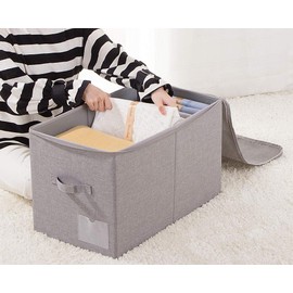 Amonsen 56(L) X 33 (W) X 32 (H) cm, Large Size Storage Boxes with Zippered Lid, Folding & Washable Storage Organizer Bins for Heavy Winter Clothing, Beddings, Pillows, Dark Gray