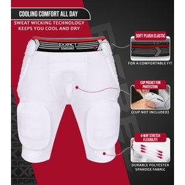 Exxact Sports Rebel 5-Pad Adult Football Girdle for Men with Integrated Hip, Thighs, Tailbone Pads, Padded Compression Shorts, Mens Girdle Football with Cup Pocket (White, A4XL)