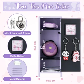 Vercraft 12 Pcs Mini Locker 10.8 Inch Miniature Storage with Lock and 2 Keys Small Cute Functional Locker for Desktop Bedroom Home Office(Purple,Flower)