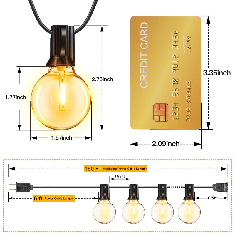 Ollny 150FT Outdoor String Lights, Waterproof Connectable Shatterproof Outside Light