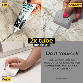 PentaUSA Grout - Premixed Grout Repair Set, 8.8 oz, 2 Pack Tile Grout Tubes, Repairs and Renews Tile Grout in Bathroom and Kitchen, Odorless and Safe Formula - 2 Pack (Grey)