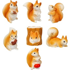 7 Mini Squirrels Figurine Resin Animal Figurine Mini Animal Fegua Small Squirrel Ornament Fairy Garden Accessories- Miniature Micro Ornaments Gardening Ornaments Garden Decor Landscape Ornaments Resin