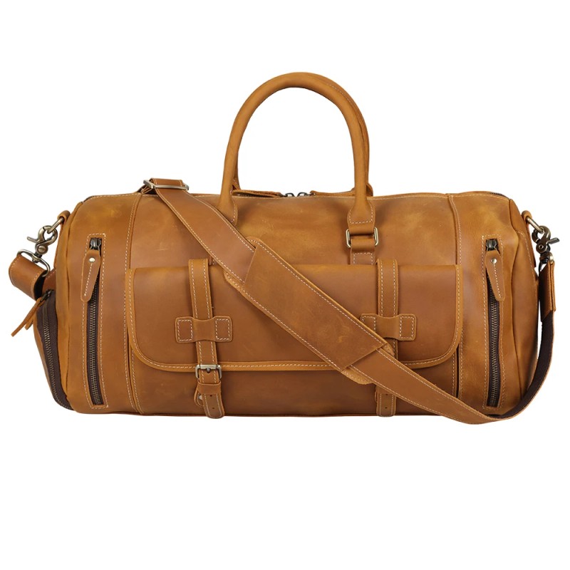 TIDING Custom Weekender Overnight Genuine Leather Travel Bag Duffel Bag
