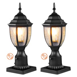 VEVOR 2 Pack Dusk to Dawn Outdoor Post Light, 16.93 in, Waterproof Lamp Post Light Fixtures with 3.5 in Pier Mount Base Glass Shade, Lightning-proof Exterior Pole Column Light for Patio Garden Pathway