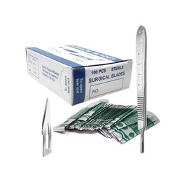 100 Pcs Box Surgical Sterile Blades #11 Made of High Carbon Steel With Stainless Steel Scalpel Handle Knife #3 Graduated Use for Biology Lab Anatomy, Cutting, Med Student, Sculpting, Repairing