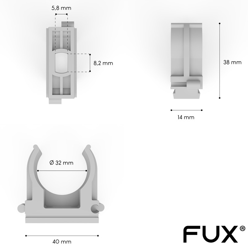 FUX Pack of 10 Pipe Clamps M16-M50, 16 mm -